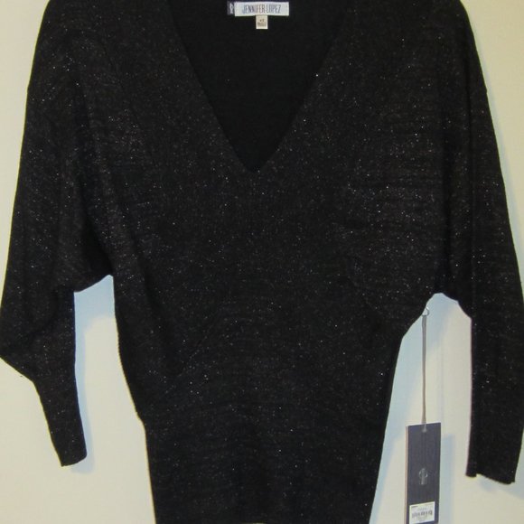 Jennifer Lopez, v neck sweater, half sleeve, black metallic - Picture 1 of 5